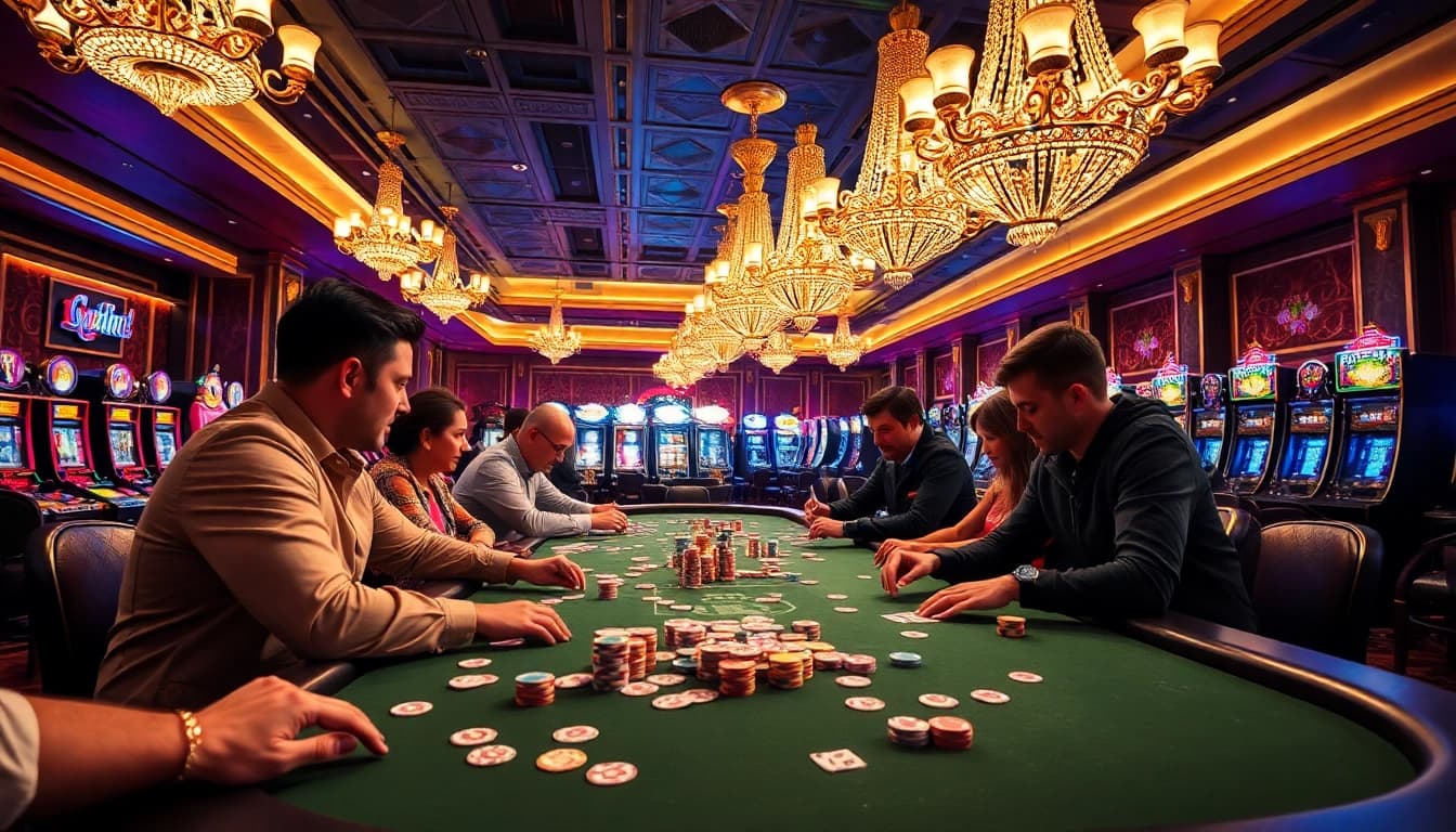 Players strategizing at a poker table for game bài đổi thưởng, showcasing the excitement of high-stakes gambling.
