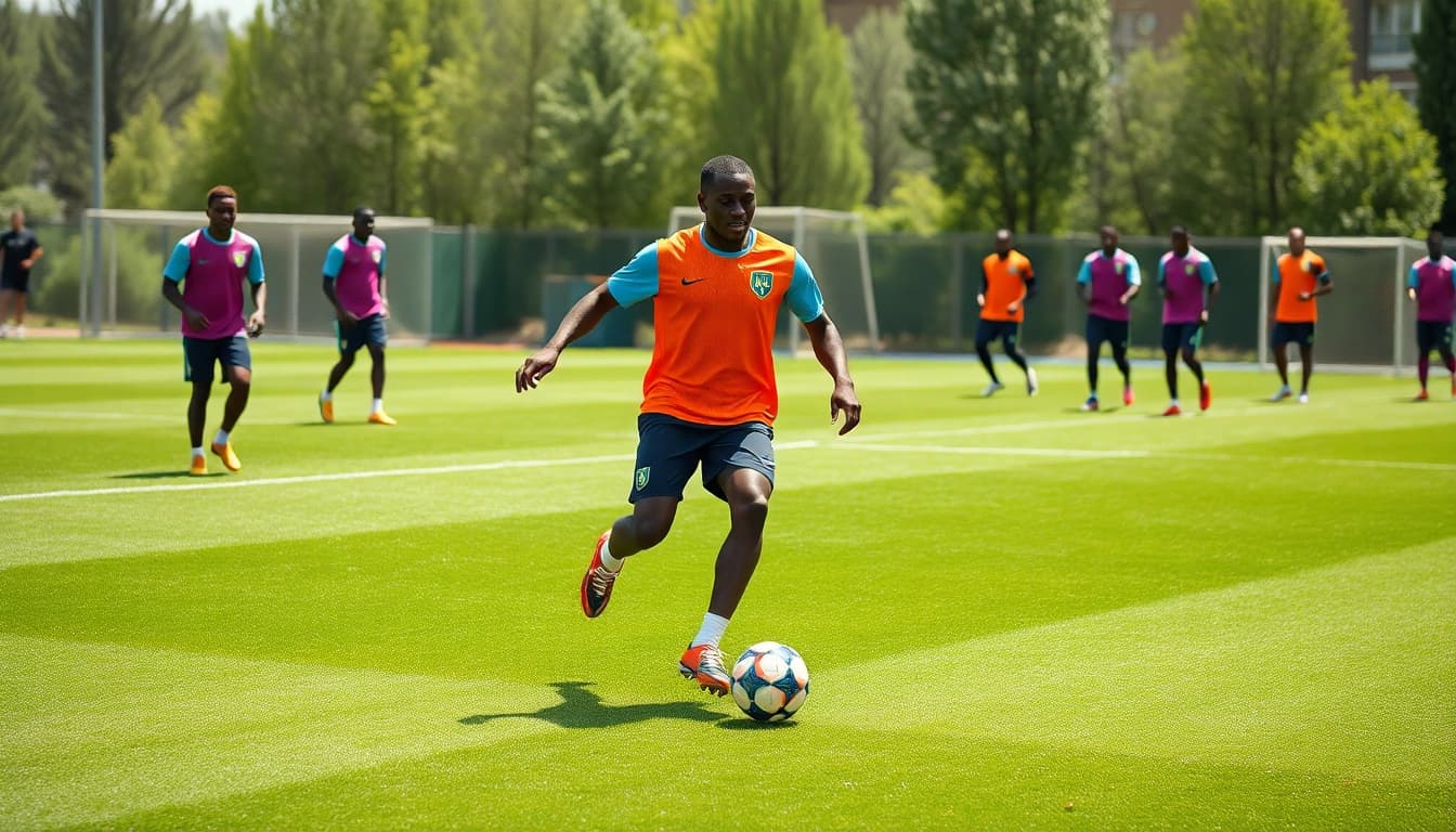 Gnonto showcasing his skills during training, emphasizing his dynamic movement and athleticism.