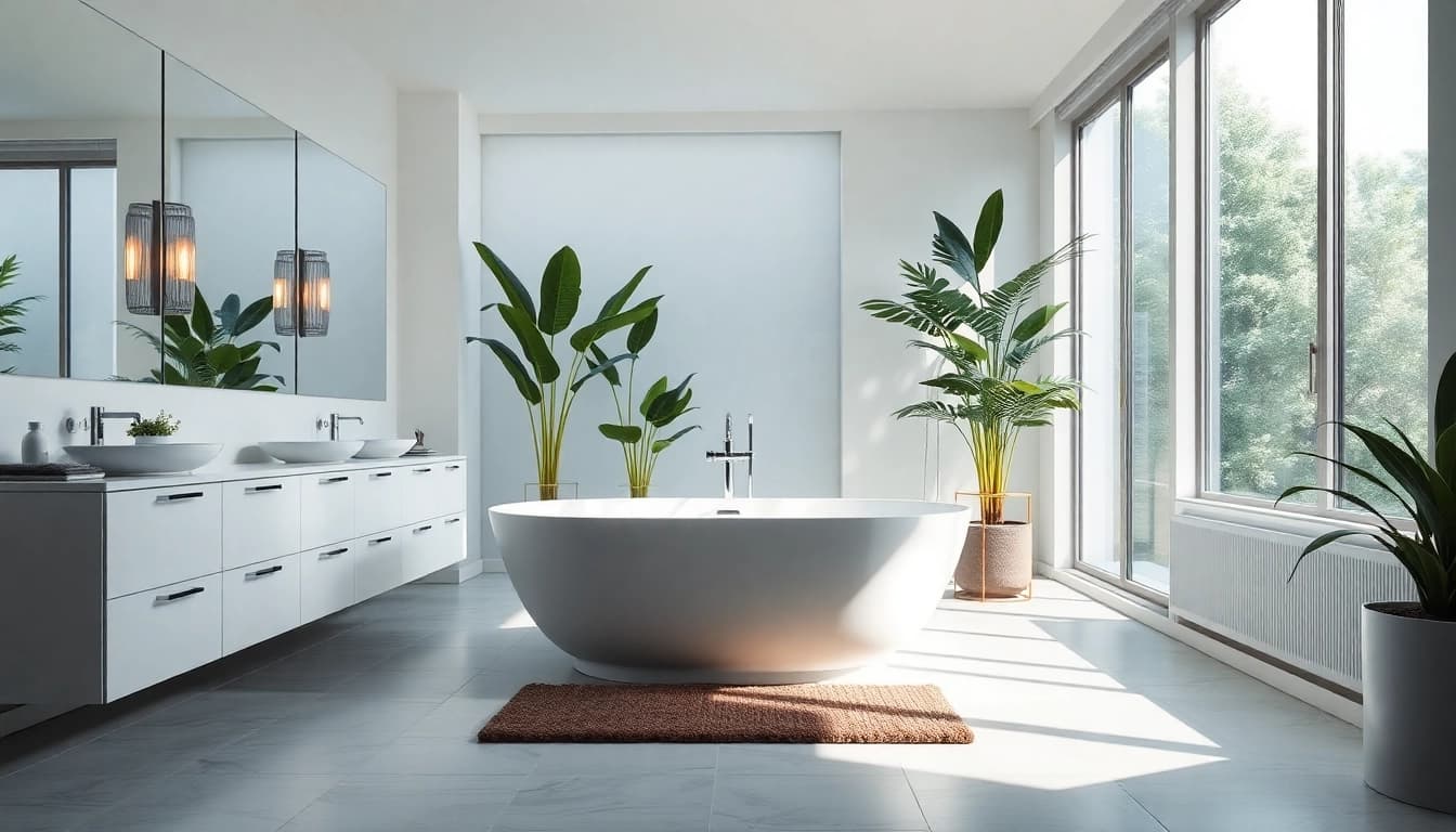 Transform your space with stunning bathroom remodeling showcasing a modern freestanding tub and elegant fixtures.