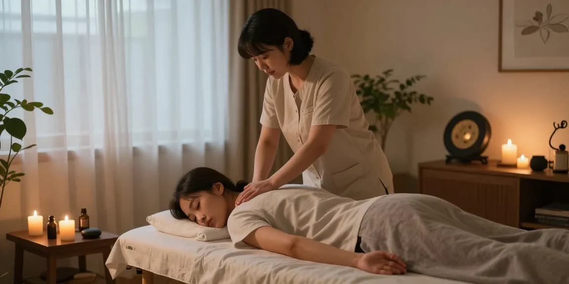 Experience a soothing 평촌출장안마 in a tranquil home setting with calming candles, essential oils, and serene ambiance.