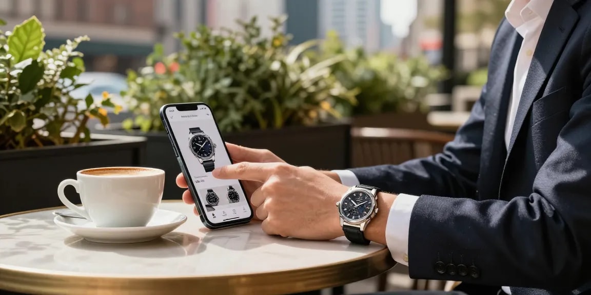 Stylish individual showcasing super clone watches in a chic urban café setting, embodying luxury and sophistication.
