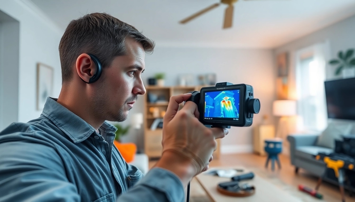 Leak detection technician using thermal imaging to find hidden leaks.