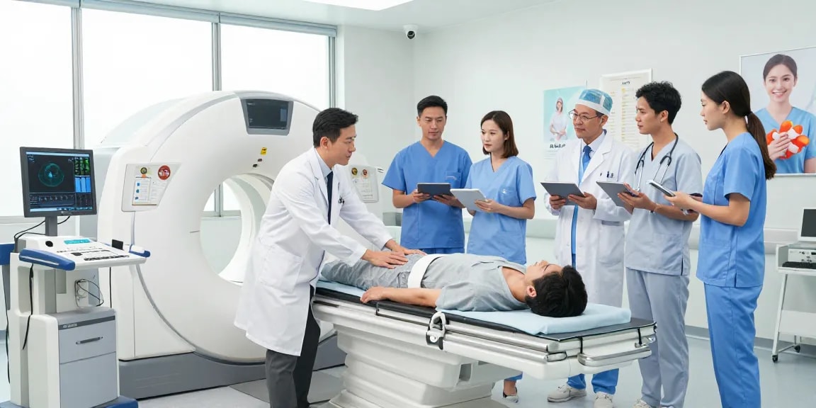 Interventional radiologist Abu Dhabi reviewing patient imaging data in a modern hospital setting for advanced healthcare.