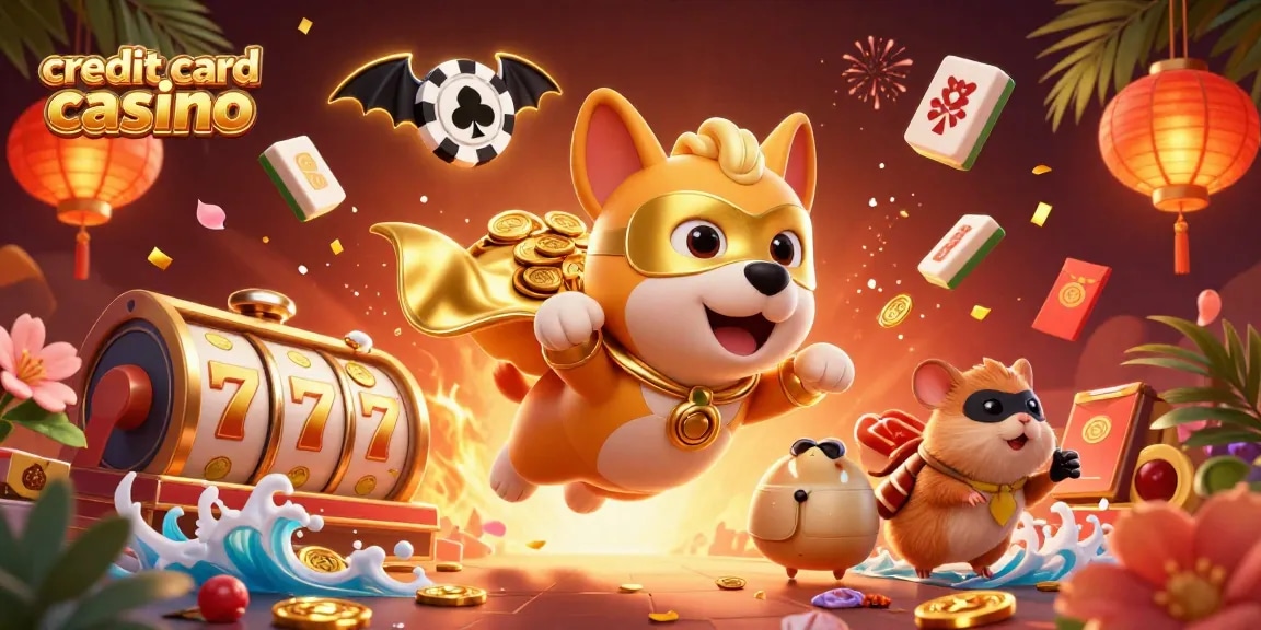 Enhance your gaming at credit card casinos with this dynamic 3D illustration featuring a superhero dog and vibrant casino elements.