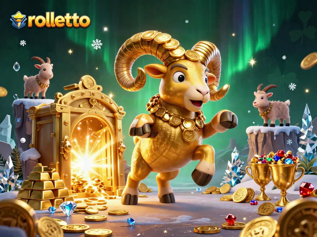 Experience rolletto's thrilling casino adventure with a golden ram charging through a treasure vault.