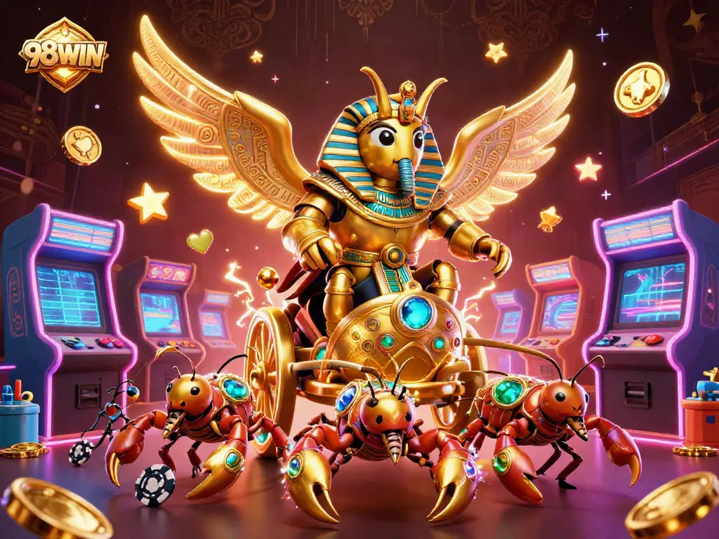 Engage in thrilling gameplay at 98WIN with vibrant casino characters and dynamic elements.