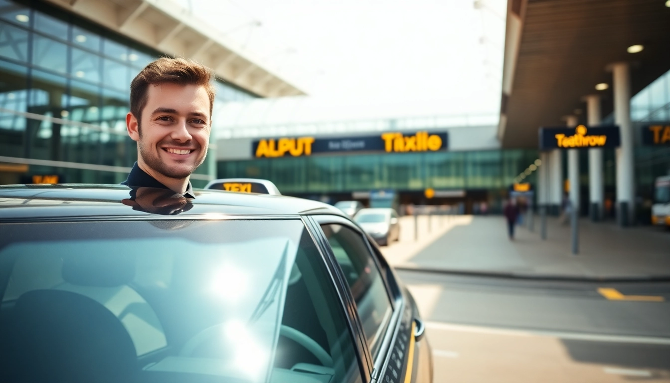 Heathrow taxi service offering a warm welcome as passengers arrive at the terminal.