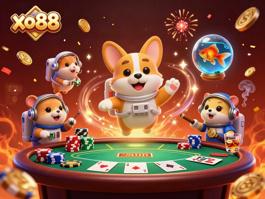 Experience thrilling action at xo88 with a vibrant casino illustration featuring fun characters and dynamic game elements.