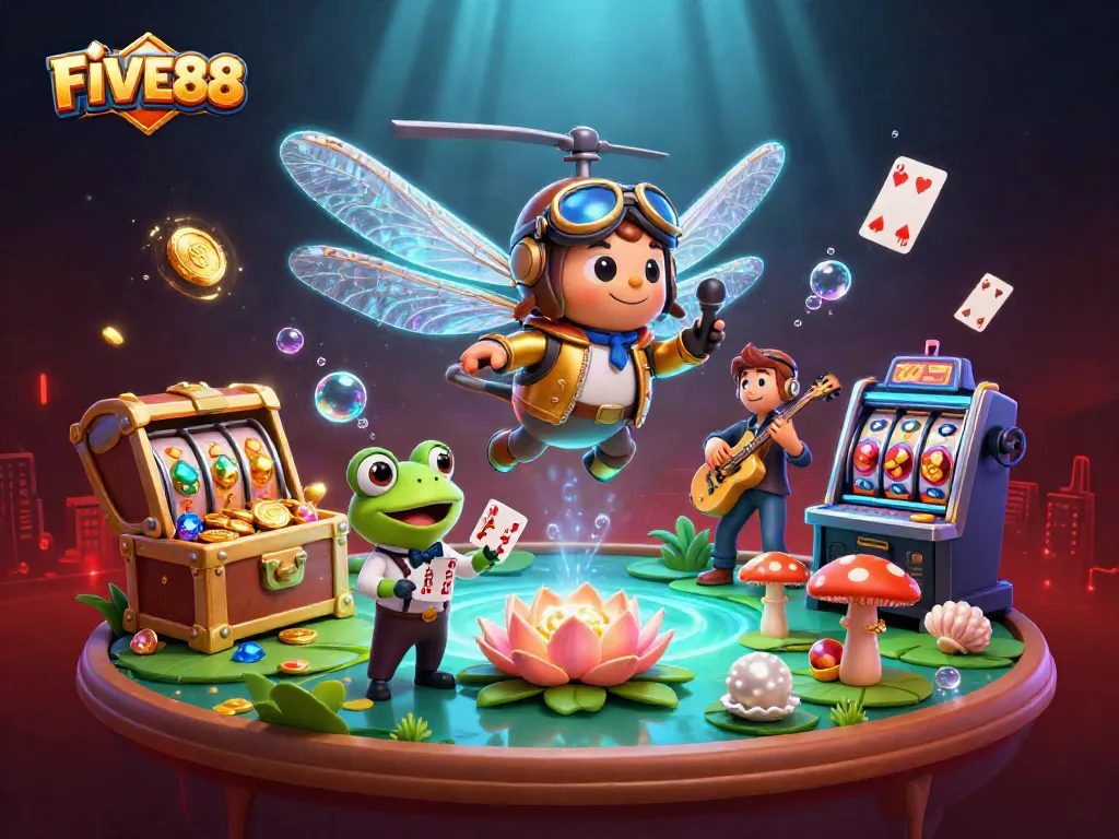 Engage with FIVE88's thrilling gaming experience featuring a vibrant casino scene.
