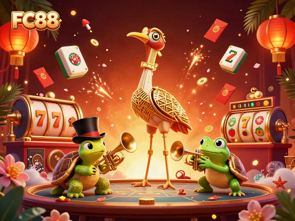 Engage in thrilling FC88 slot experiences with vibrant characters and dynamic casino elements.
