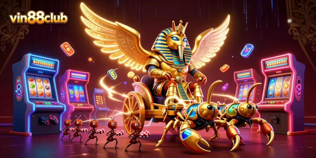 Experience thrilling gameplay at vin88club with our vibrant casino-themed illustration showcasing exciting gaming elements.
