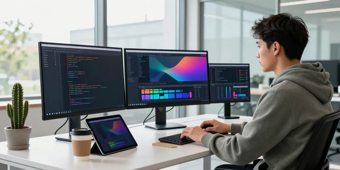 Software engineer using instant indexing tools in a modern workspace