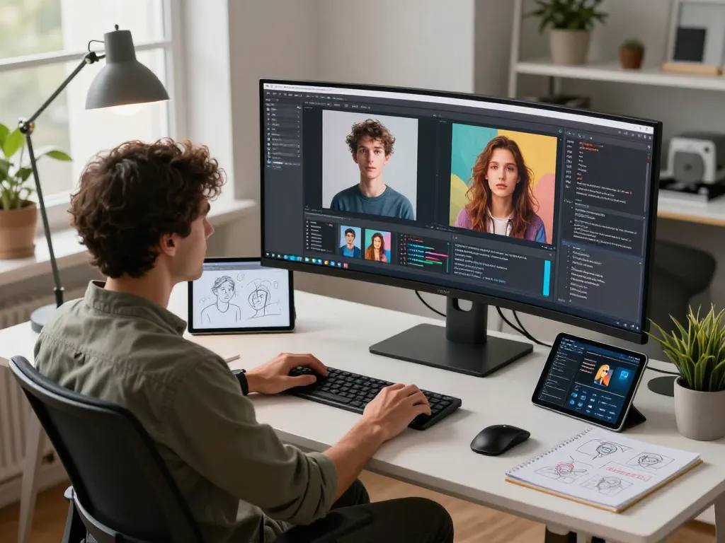 AI image to prompt ai generation workspace with professional analyzing images using advanced software.
