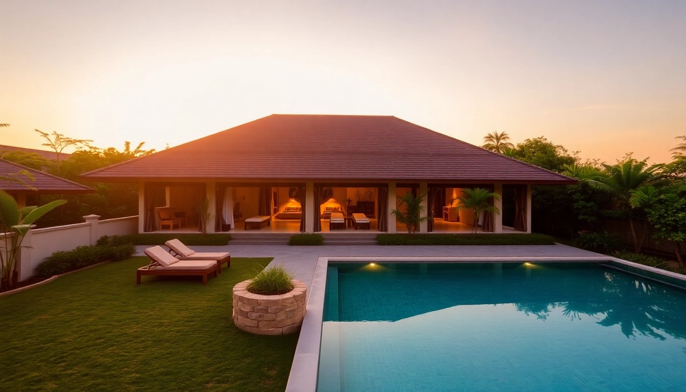 Villa property management showcasing a luxury villa with stunning views in Phuket gardens.