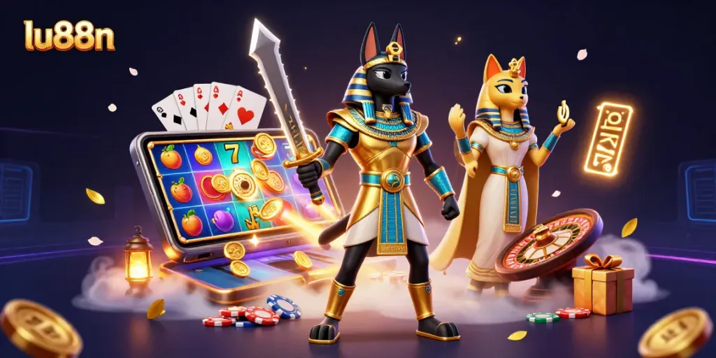 Spin the reels and win with lu88n's colorful slots featuring ancient warrior Anubis.