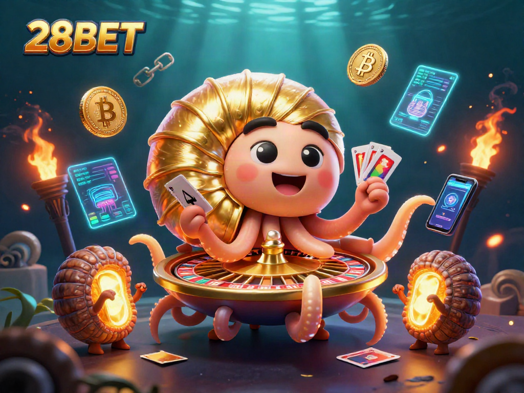 Engage with 28BET's thrilling crypto casino experience featuring a giant nautilus roulette wheel.