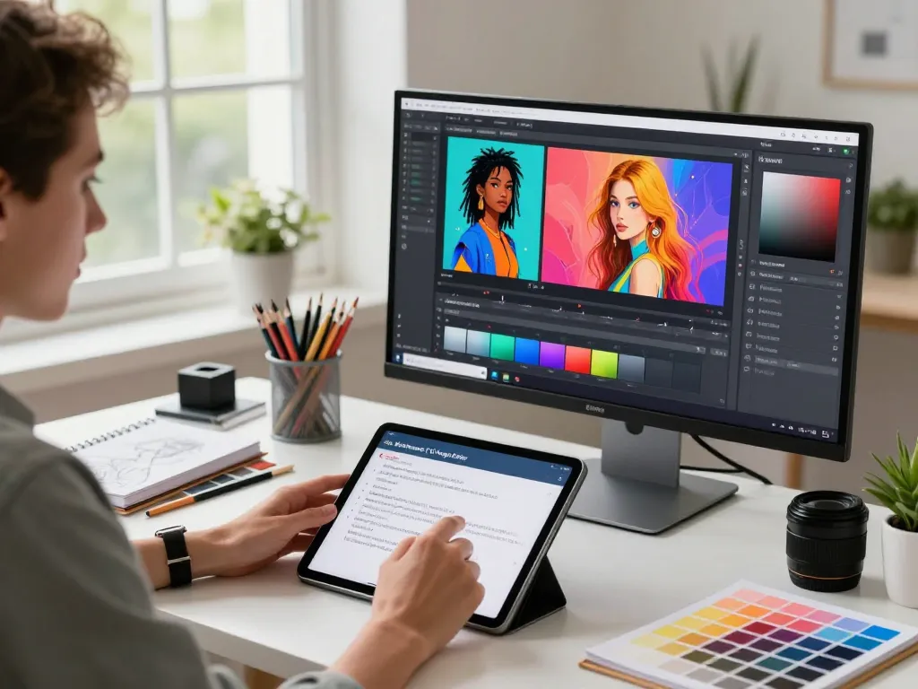 Engaging with the Nano Banana 2 AI Image Editor in a lively digital art workspace.