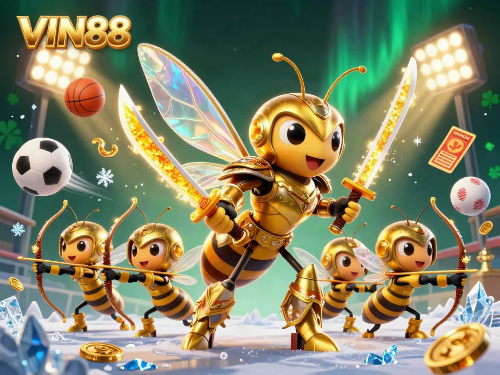 Experience WINNING at VIN88 with vibrant 3D casino illustration showcasing thrilling gameplay and golden rewards.