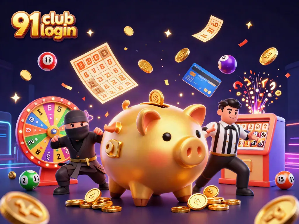 Engage with the vibrant scene illustrating 91 club login with lively gaming elements and characters.
