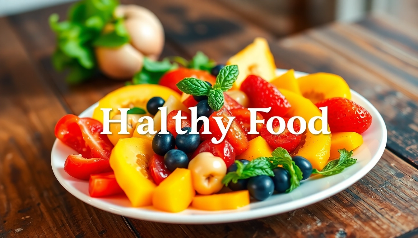 Deliciously arranged healthy food plate featuring vibrant fruits and vegetables.
