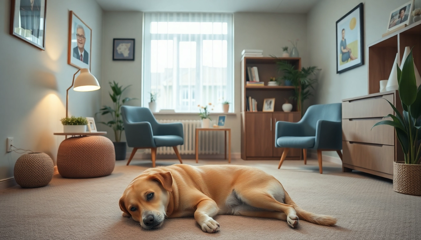 Supportive therapy session led by a clinical psychologist Sydney, featuring a therapy dog for enhanced comfort.