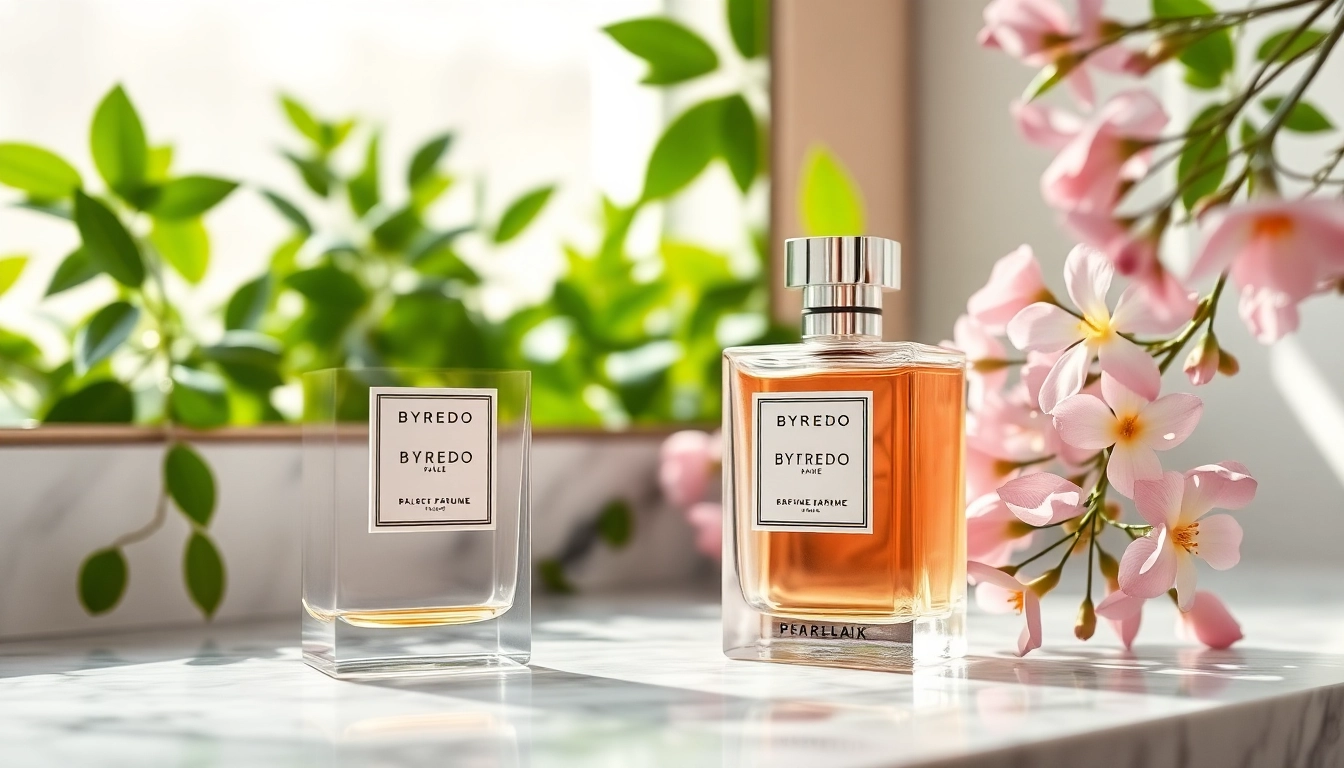 View a chic Byredo perfume dupe bottle amid lush foliage on a marble vanity, inviting elegance and luxury.