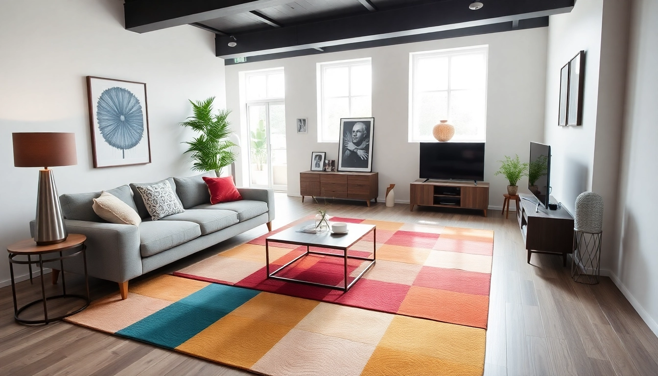 Enhance your space with tappeti moderni Milano, showcasing vibrant textures and modern design elements.