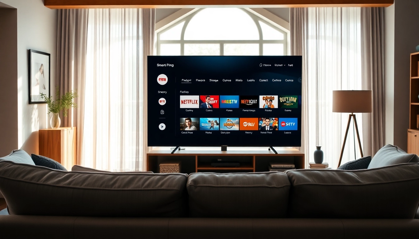Showcase of iron iptv options on a smart TV in a cozy living room environment.