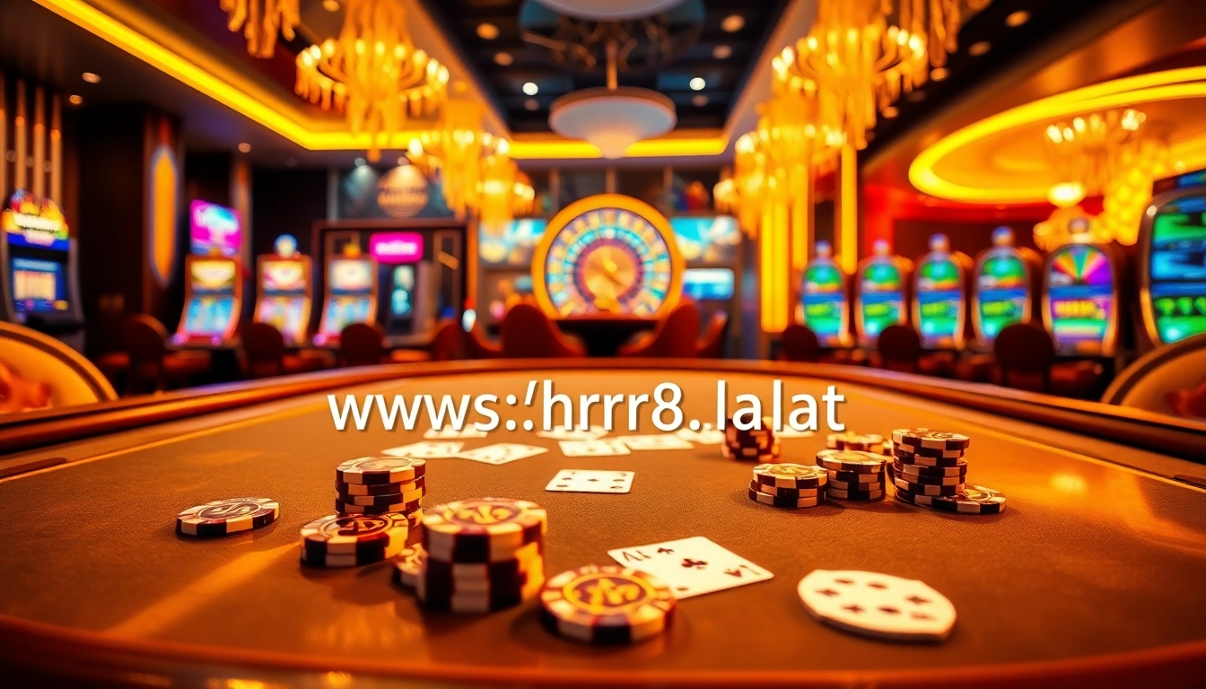 Experience excitement at https://rr88.lat/ with a luxurious casino scene featuring poker chips and a roulette wheel.