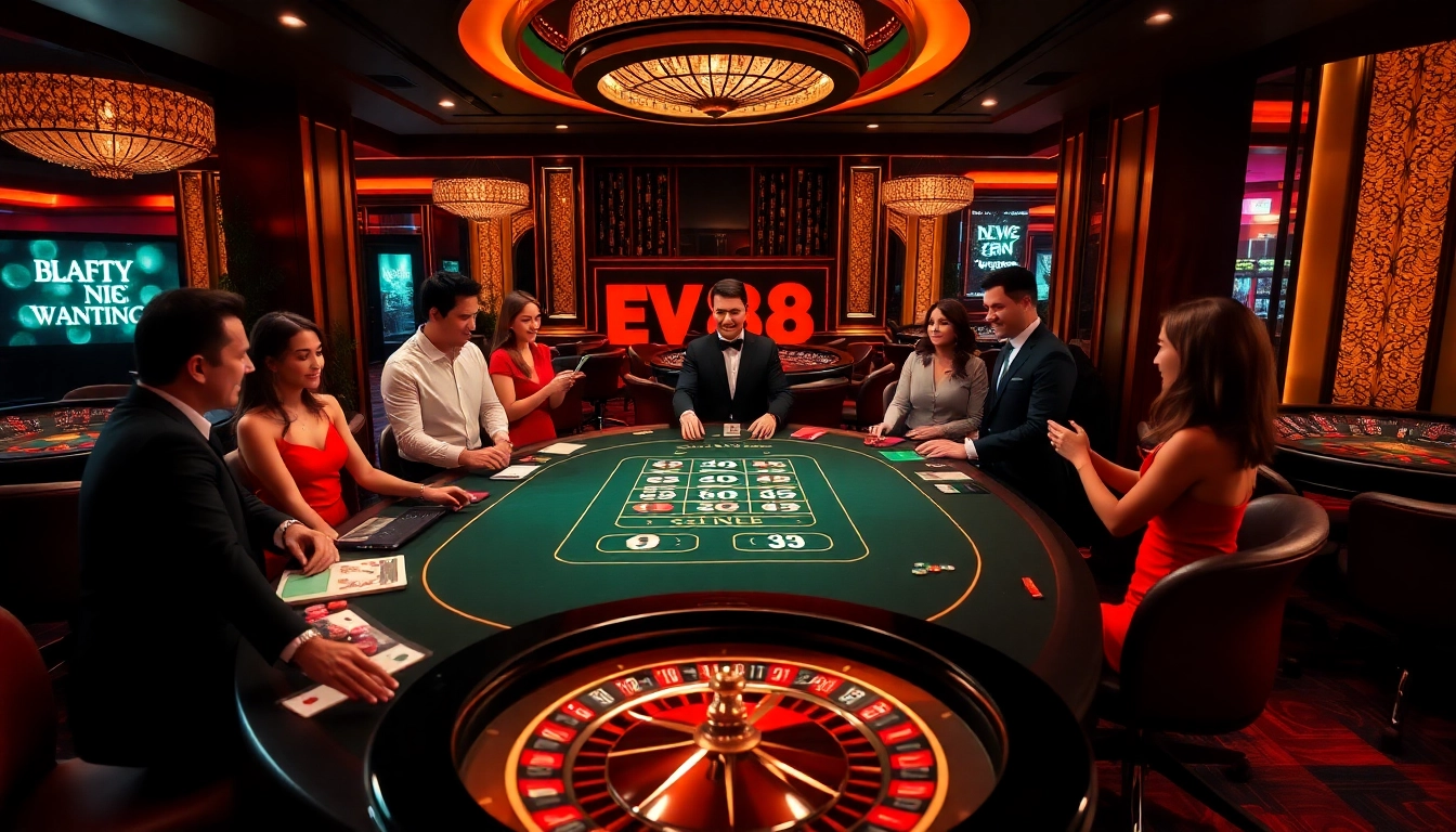 Players enjoying games at EV88 net casino table with vibrant ambiance and professional dealers.