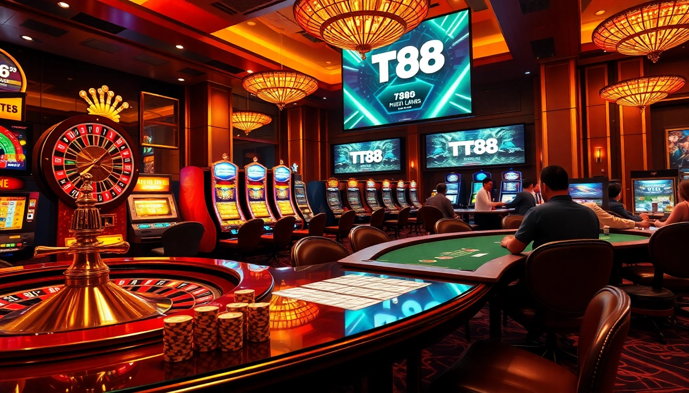Experience thrilling gameplay at TT88 with vibrant casino elements and luxurious ambiance.