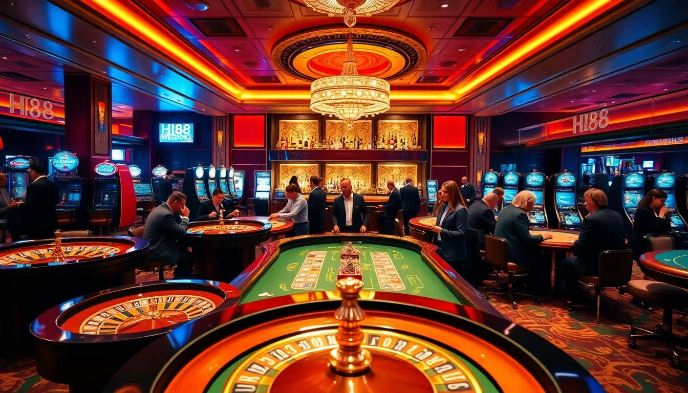 Experience thrilling gameplay at Hi88.wedding with vibrant casino tables and exciting slot machines.