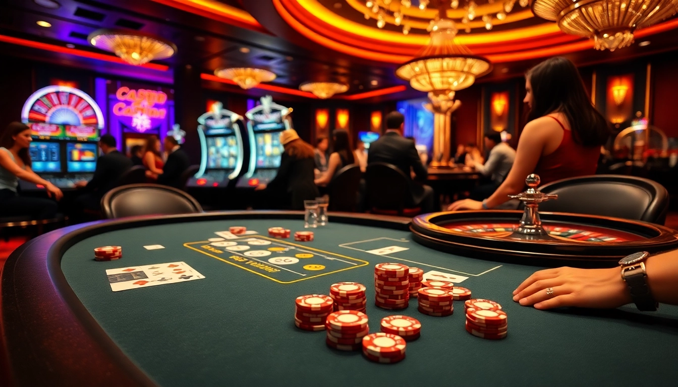 Experience thrilling action at nhà cái usbet with vibrant casino games, poker tables, and roulette wheels.