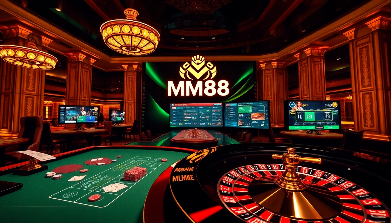 Experience thrilling wins at MM88's online casino with vibrant visuals of gaming tables and betting excitement.