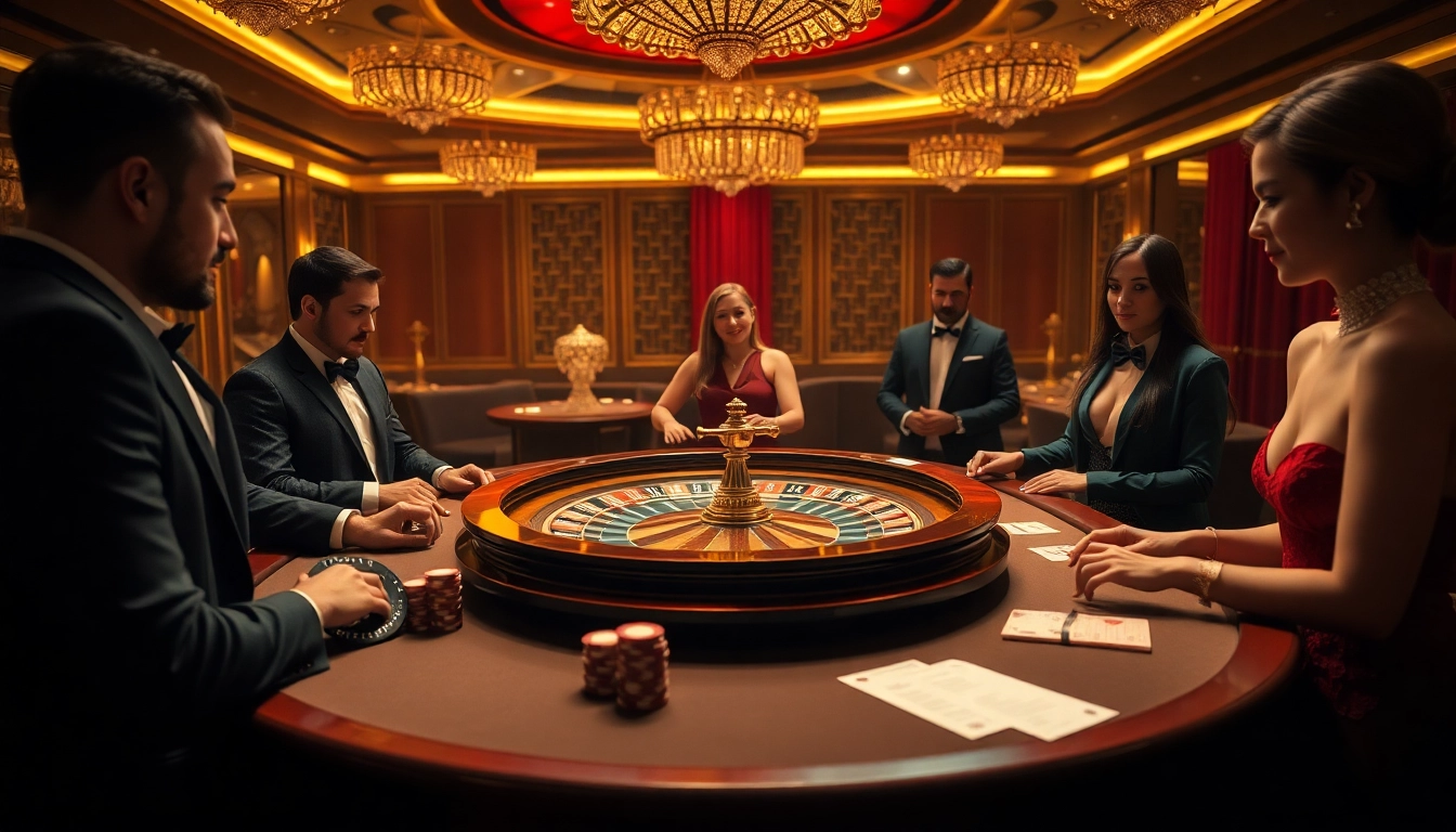 Experience the excitement of MM88 as players engage in high-stakes roulette at a luxurious casino table.