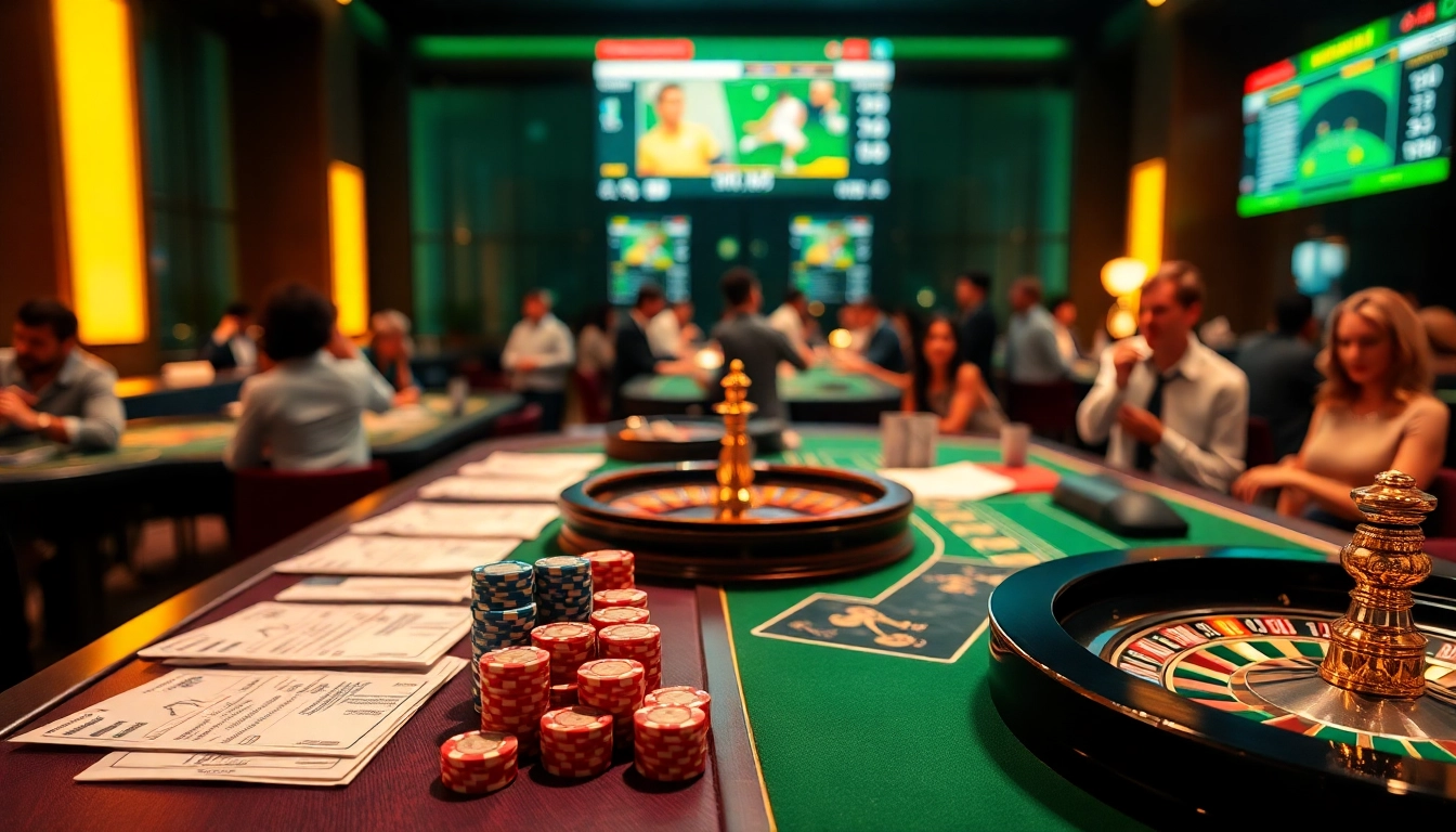 Visual representation of nhận định kèo nhà cái at a professional sports betting table in a luxurious casino.