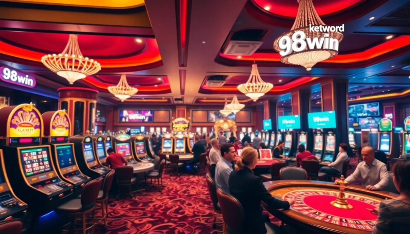 Players enjoying 98win's luxurious gaming experience at a vibrant casino.