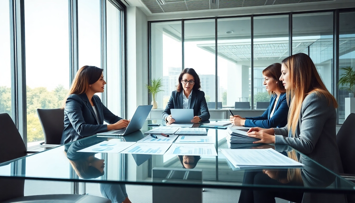 Consulenti finanziari impegnati che spiegano chi può chiedere il sovraindebitamento ai clienti in un ufficio moderno.