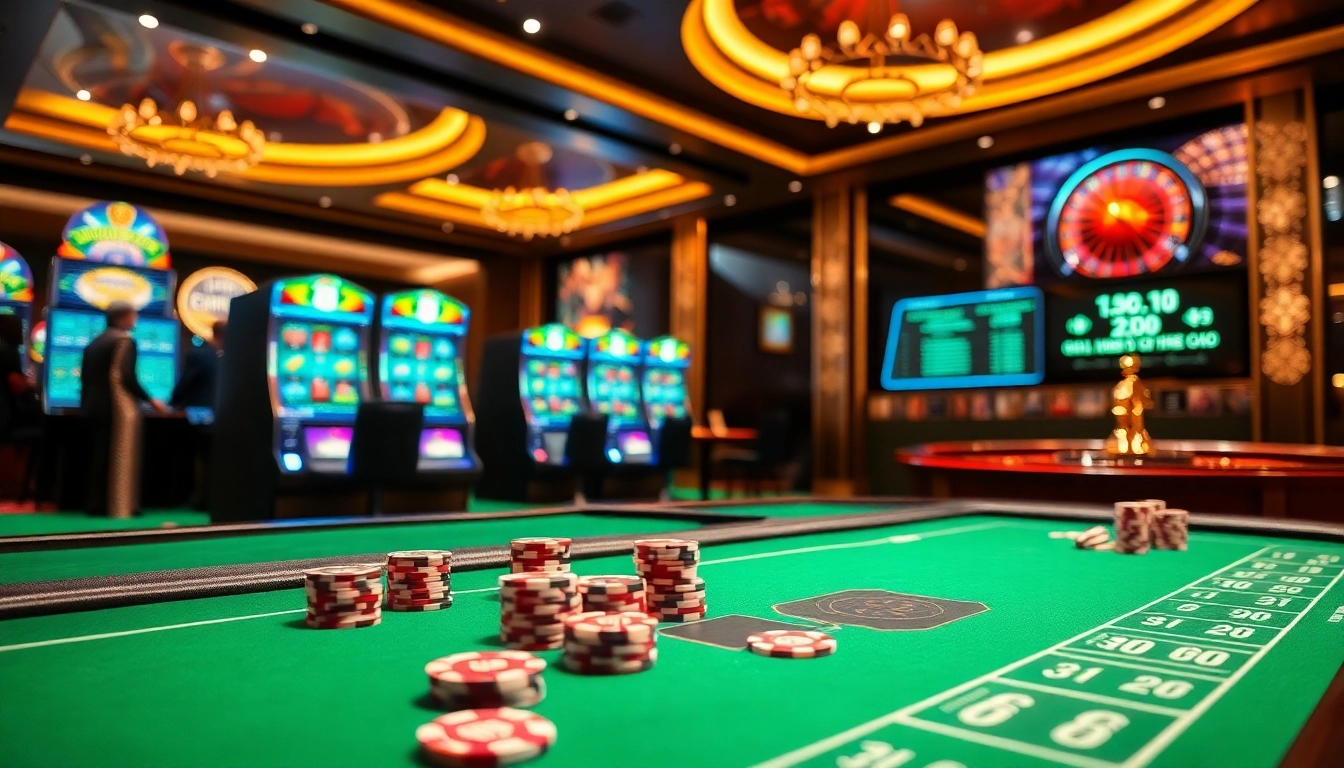 Online gambling excitement at Hello88 with vibrant slot machines and poker tables.