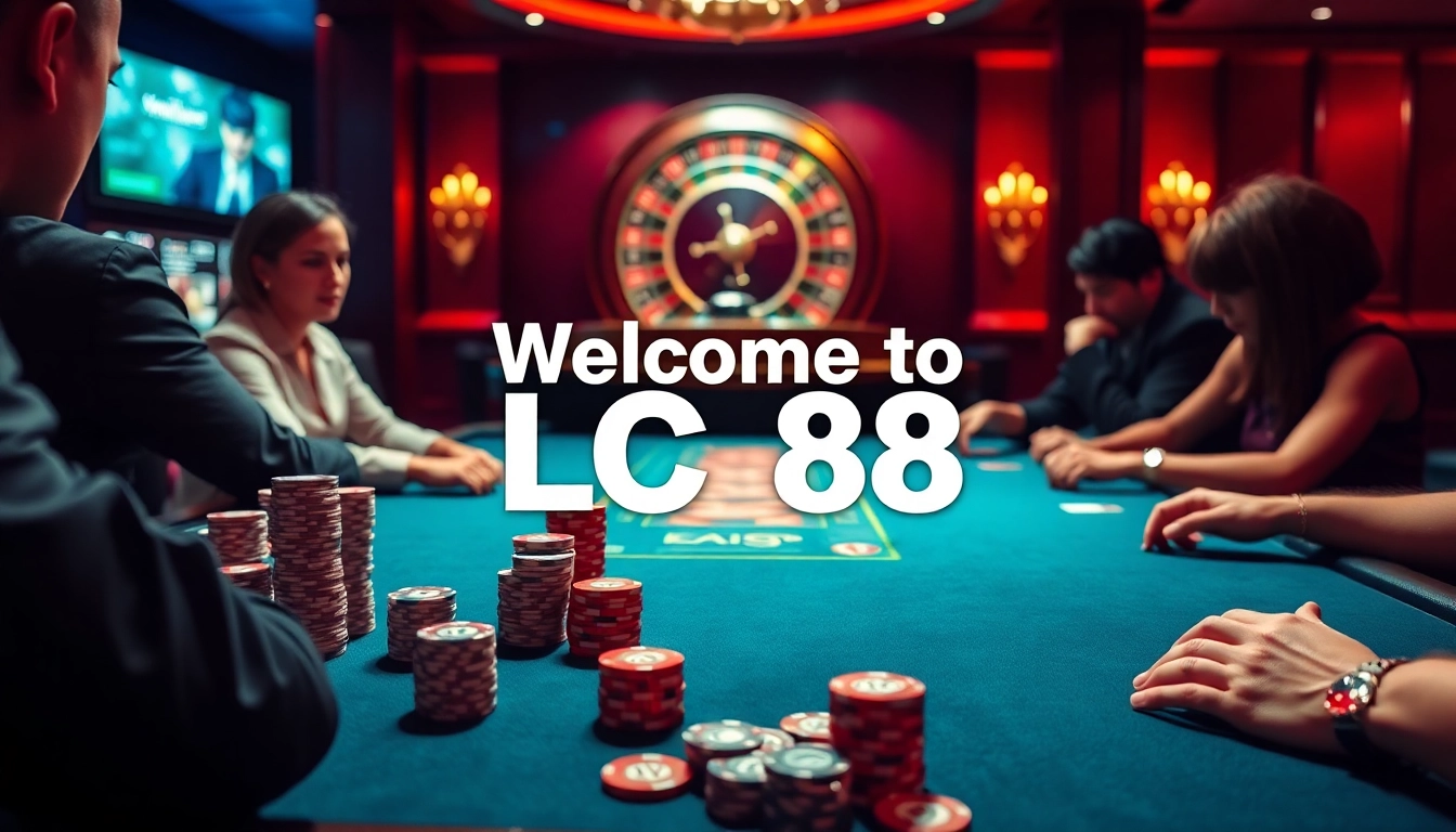 Engaged players at a lively casino table, showcasing LC 88 betting excitement.