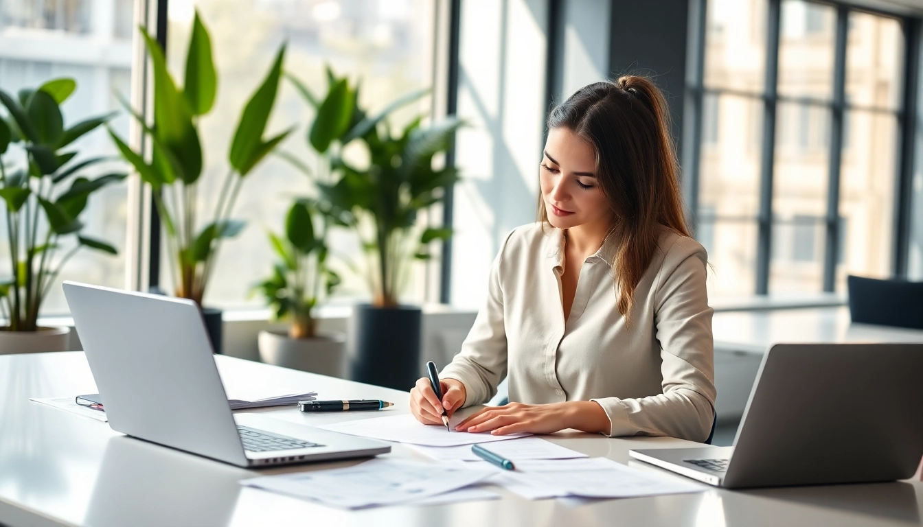 Complete the eta UK application form efficiently at a modern office desk.