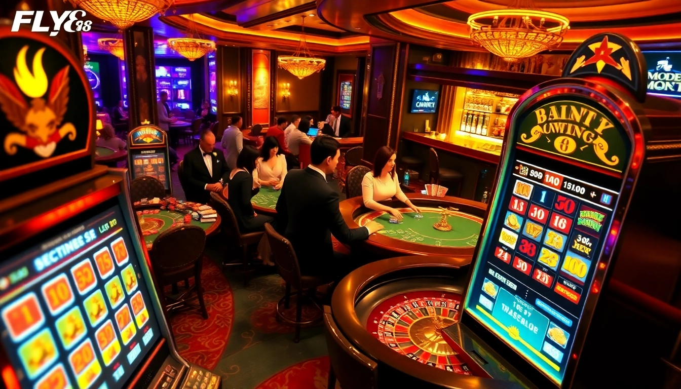Experience excitement at the trang chủ FLY88 casino, showcasing dynamic gaming activities and vibrant atmosphere.