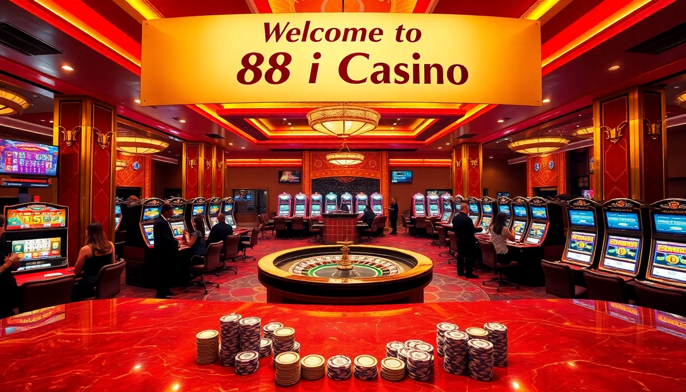 Experience the excitement of 88i Casino with players at the roulette wheel and vibrant slot machines.