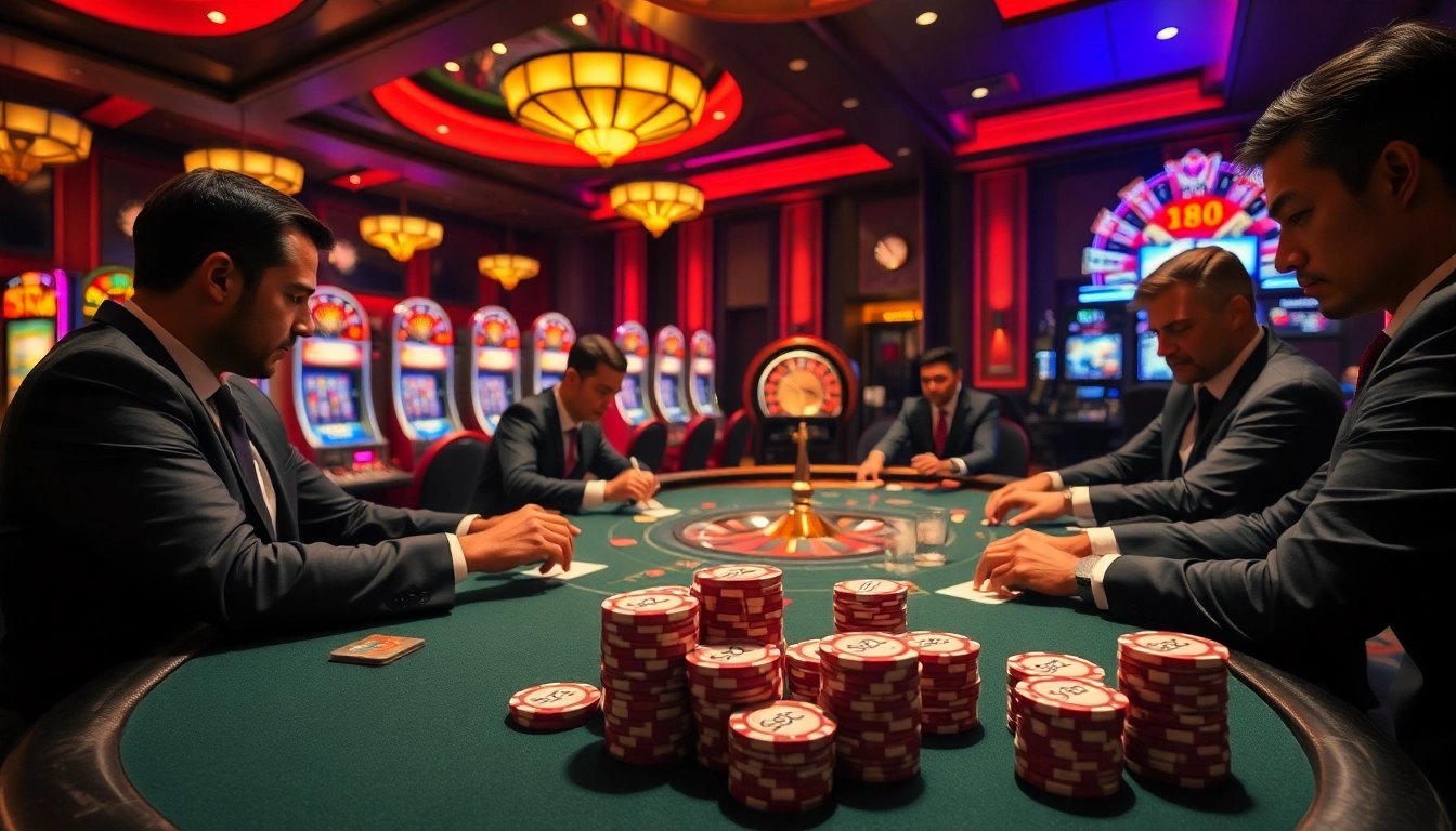 SX88 poker players engaging in high-stakes action at a luxurious casino table.