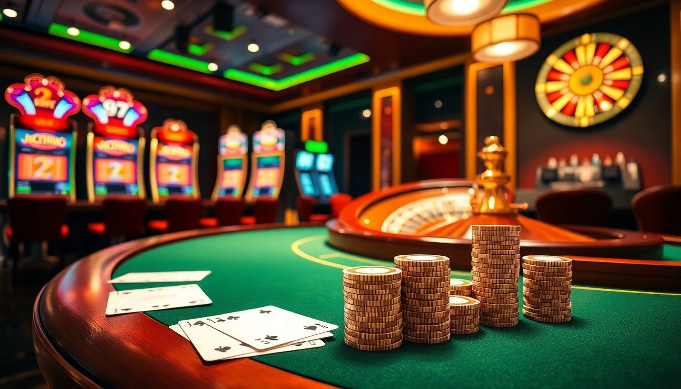 Experience the thrill of i9bet2h club with an elegant casino scene featuring poker and roulette.
