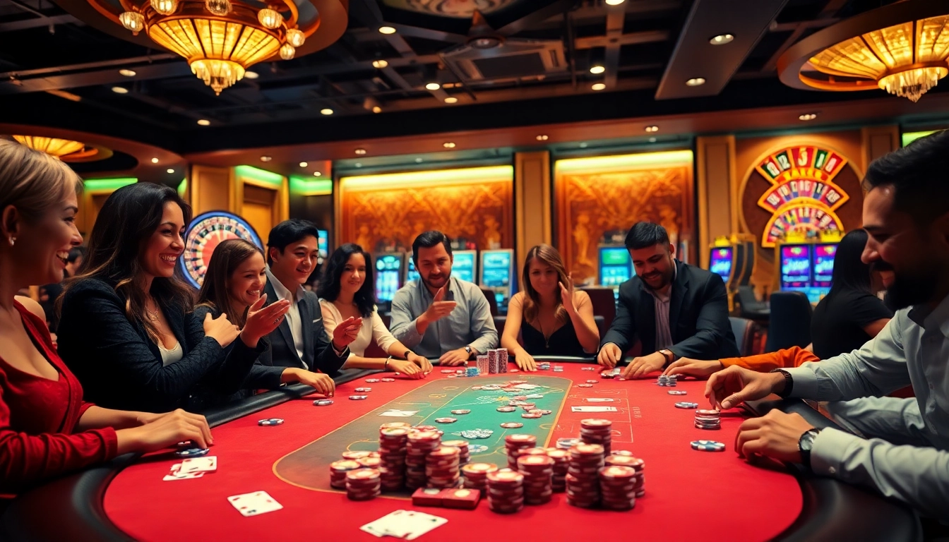 Gambling excitement captured with vibrant poker table action at okking casino.