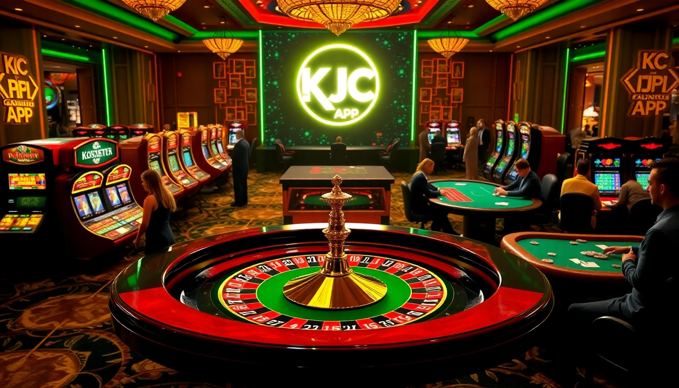 Download KJC app while enjoying a thrilling game of roulette in an upscale casino setting.