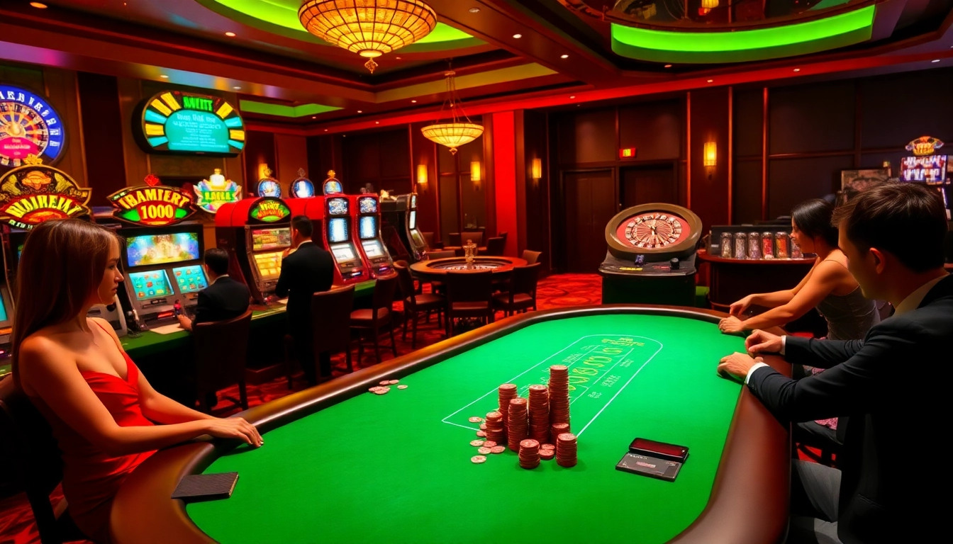 Thabet casino players enjoying a high-stakes poker game amidst luxurious surroundings.