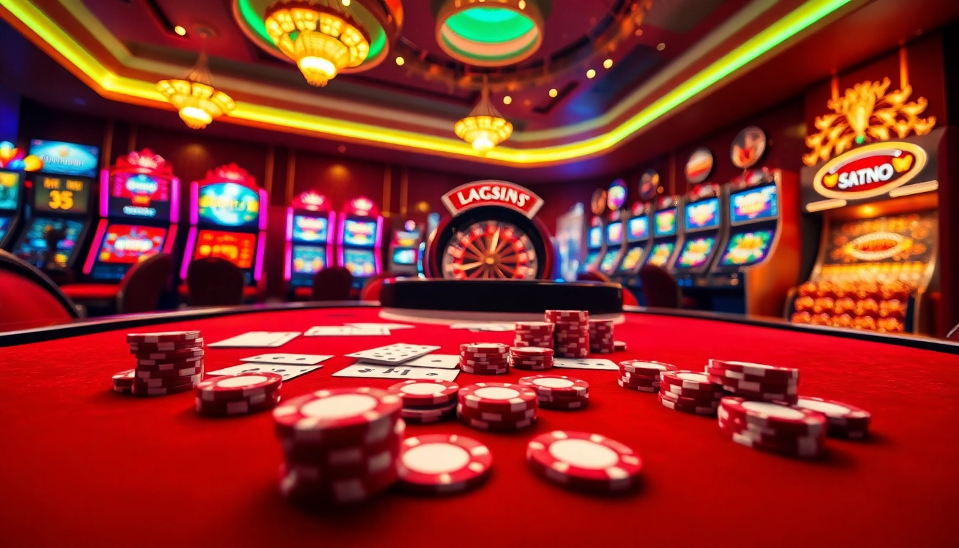 Experience exhilarating gameplay at https://gamemanclub.wiki with vibrant casino elements like poker chips and slot machines.