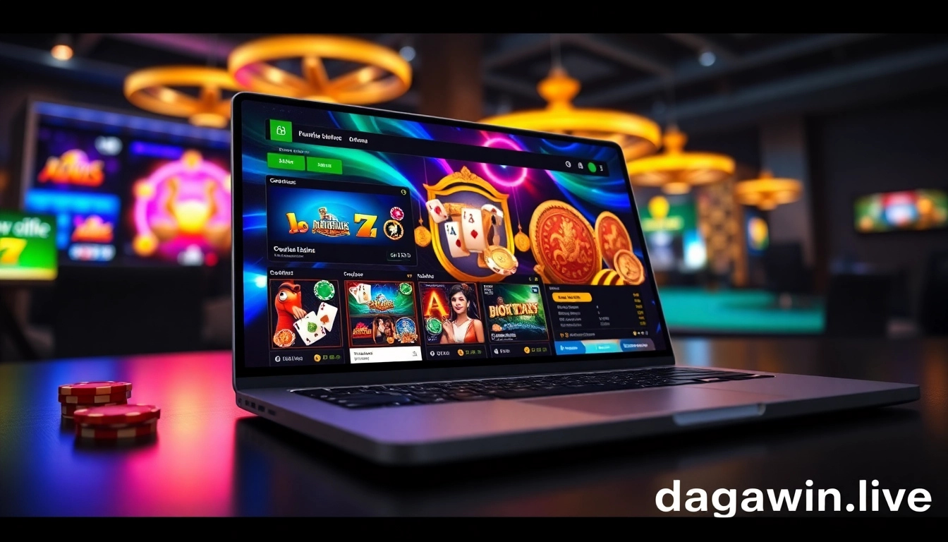 Experience the thrill of dagawin.live with a vibrant online casino setup featuring exciting gaming visuals.